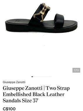 Giuseppe Zanotti | Two Strap Embellished Black Leather Sandals Size 37